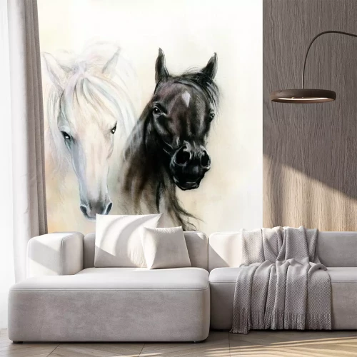 Fotobehang Tekening van twee paarden