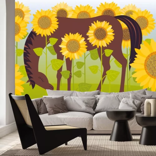 Sticker Paard en zonnebloemen