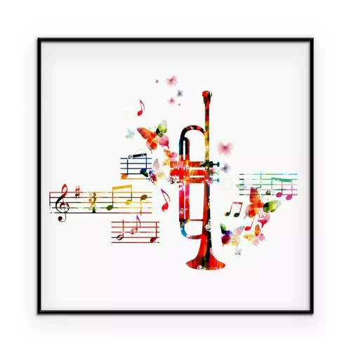Poster Muzikale illustratie met trompet en vlinders