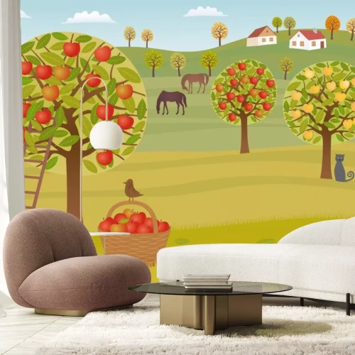 Sticker Afbeeldingen met een boomgaard vol appels