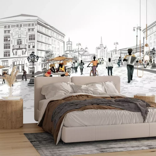 Fotobehang Grafiek van mensen op straat