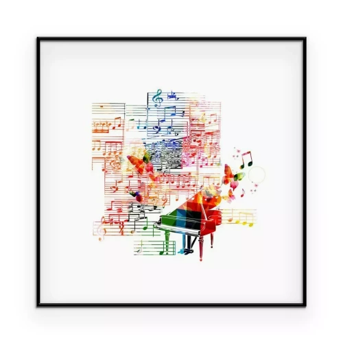 Poster Piano met noten in een artistieke stijl