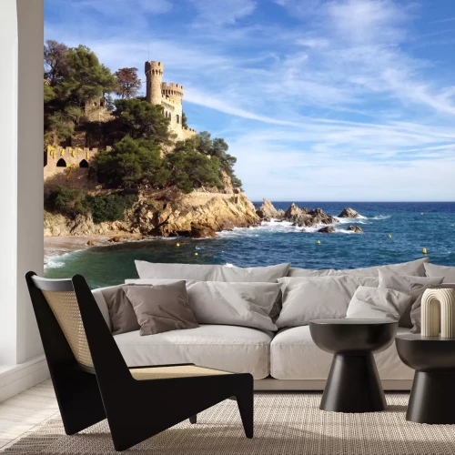 Fotobehang Zee en kasteel op de rotsen