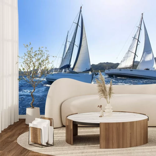 Fotobehang Zeilboten op winderige zee