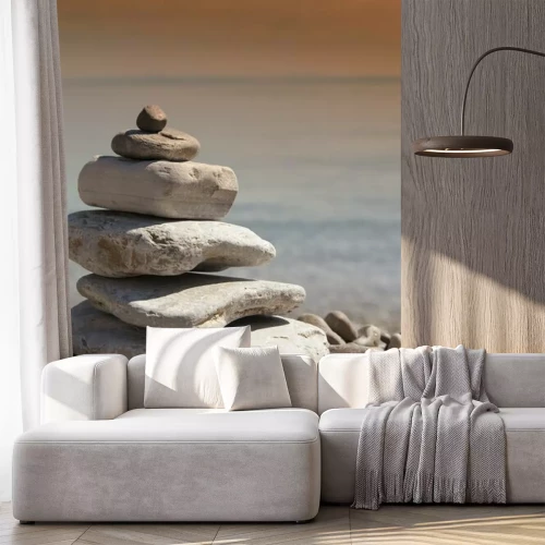 Sticker Stapel stenen, zen concept, op Sandy Beach