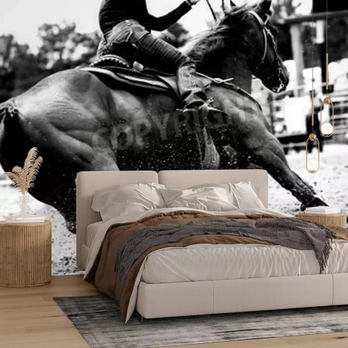 Fotobehang Paardenrennen in zwart-wit