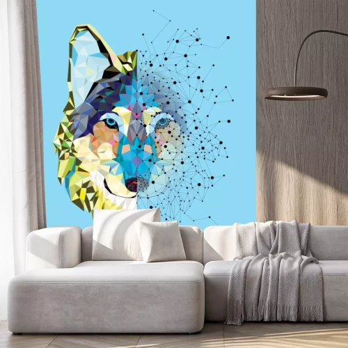 Sticker Wolf head in geometric pattern with star line vector