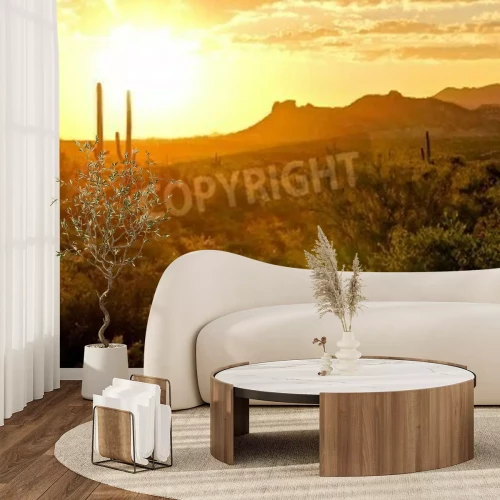 Fotobehang Oranje zon in de woestijn van Arizona