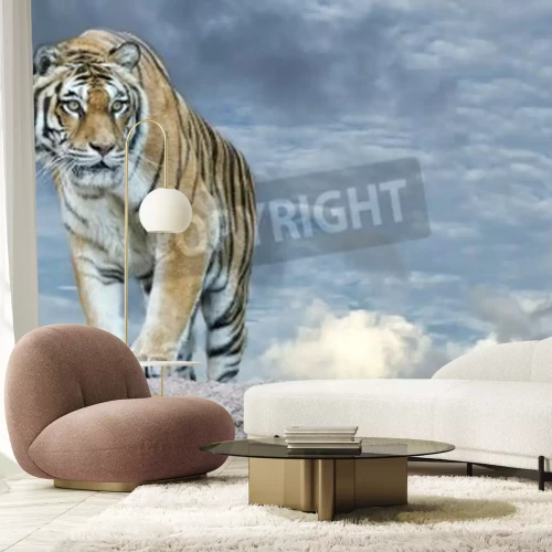 Fotobehang Tijger op de achtergrond van de hemel