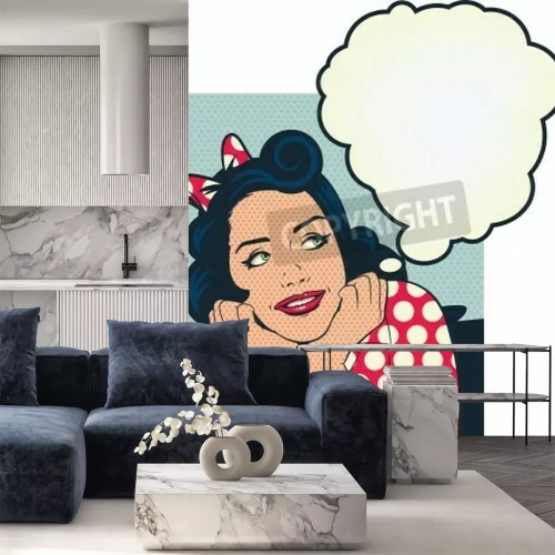 Fotobehang Dromerige vrouw in pop art stijl