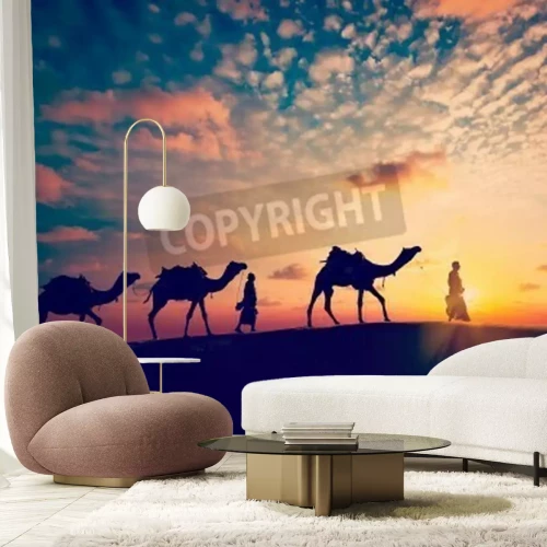 Fotobehang Retro karavaan in de woestijn