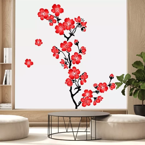 Sticker Een tak van de bloeiende kersenboom Sakura