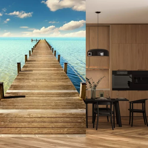 Fotobehang Heldere pier op de azuurblauwe oceaan