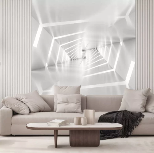 Fotobehang Lichtgrijze abstracte tunnel met meerdere wanden