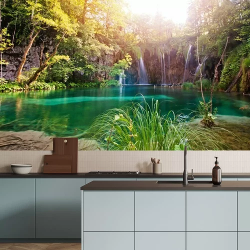 Fotobehang Tropische waterval met turkoois water