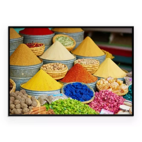 Poster Selectie van kruiden op een Marokkaanse markt