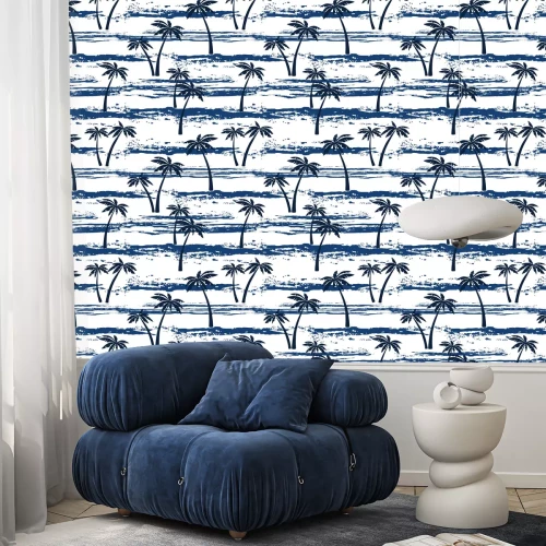 Behang Abstract exotisch strand met palmbomen