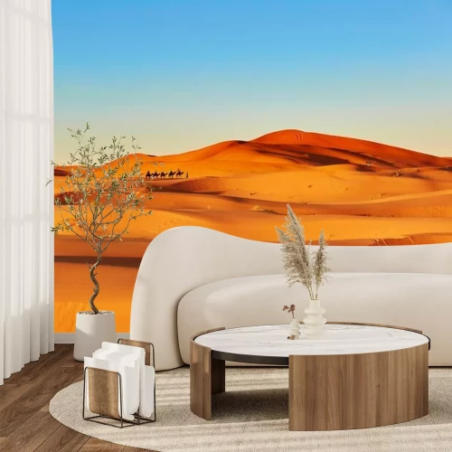 Fotobehang Camel caravan in Sahara desert