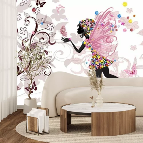 Fotobehang Bloemenfee en vlinders