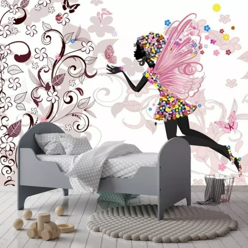 Fotobehang Bloemenfee en vlinders