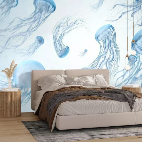 Fotobehang Dansende kwallen op een lichte achtergrond