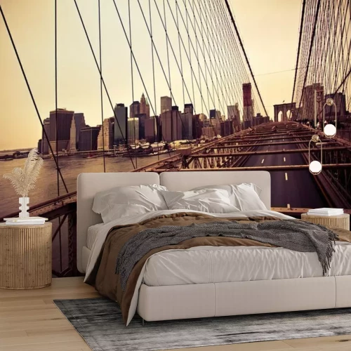 Fotobehang Uitzicht op het financiële district vanaf de Brooklyn Bridge