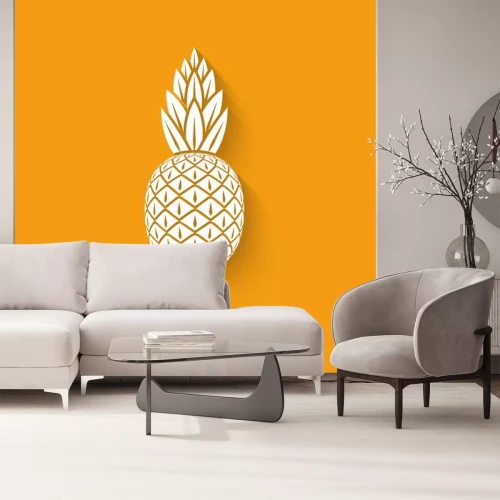 Sticker Witte ananas op een oranje achtergrond
