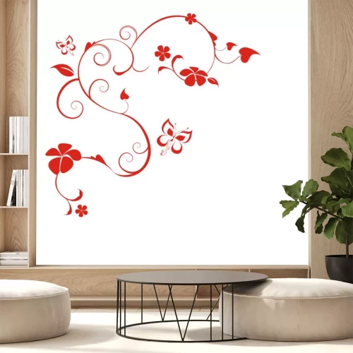 Sticker Bloemen op een rood ornament