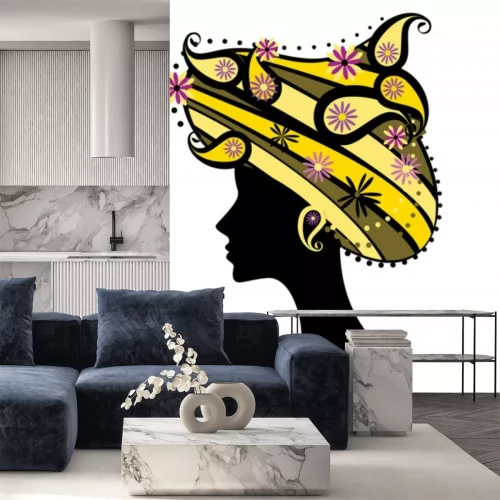 Sticker Decoratieve silhouet van de vrouw met bloemen