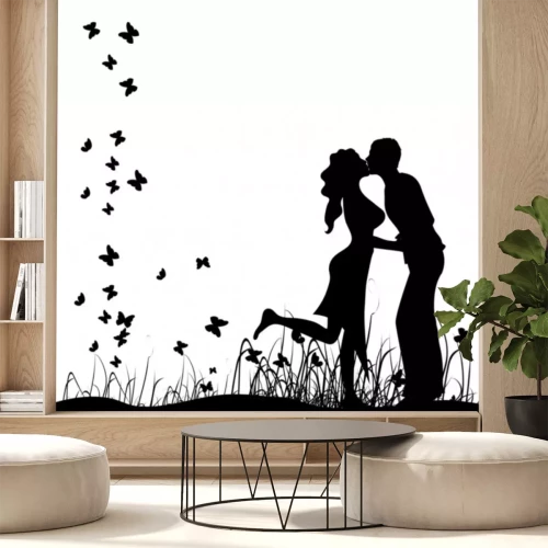 Sticker Enkele kisses op een meadow, zwarte silhouet
