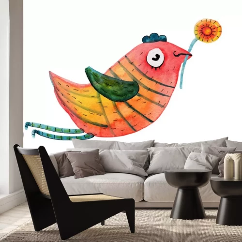 Sticker Getekende vogel in kleurrijke tinten