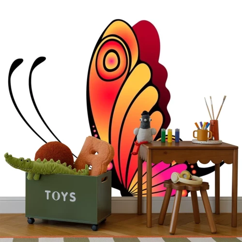 Sticker Een vlinder met roze-oranje vleugels minimalistische graphics