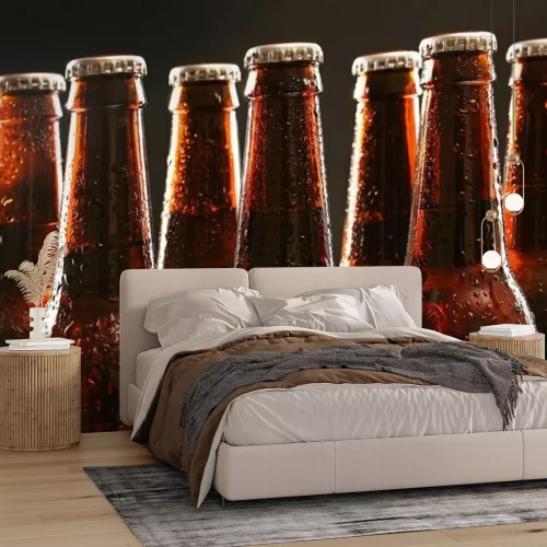 Fotobehang Donker gekoelde bierflesjes