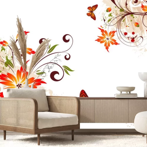 Sticker Bloemen en vlinders op één illustratie