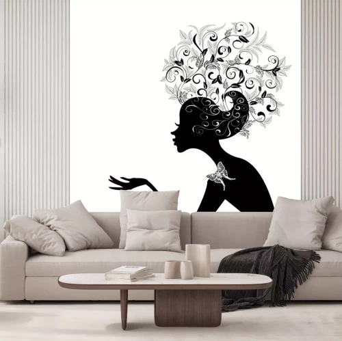 Sticker Profiel van een meisje met versierde haar