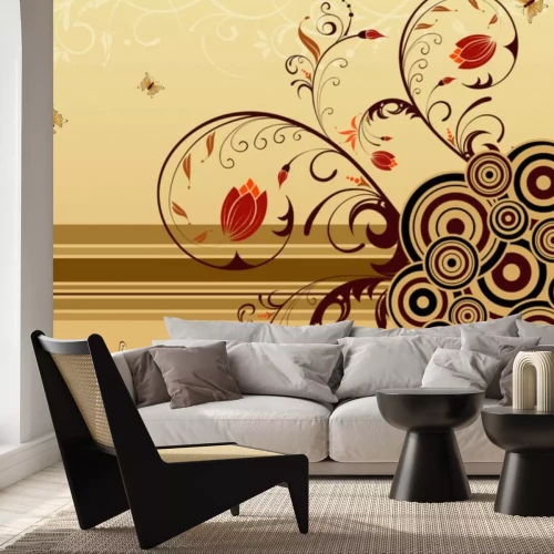 Sticker Bloemen op een ingewikkeld ornament