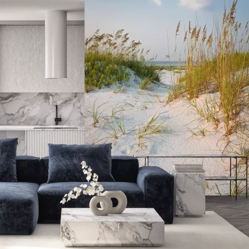 Fotobehang Strand en duinen met gras