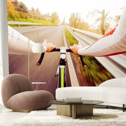 Sticker ciclista si allena al Tramonto, vista frontal