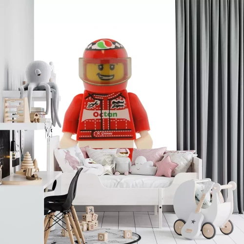 Sticker Een rallyrijder met een LEGO figuur met een helm op