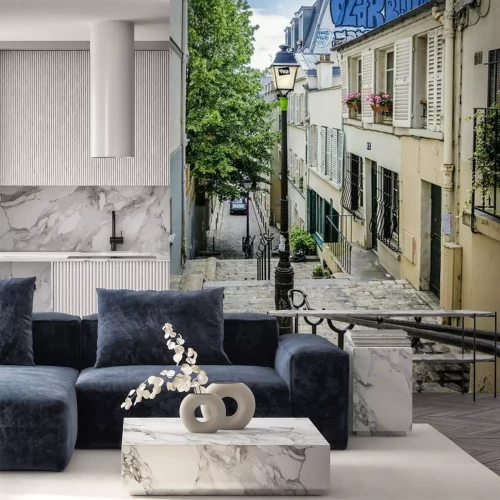 Fotobehang Parijse straten met trappen