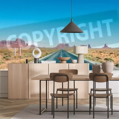 Fotobehang Panorama van een weg in de woestijn