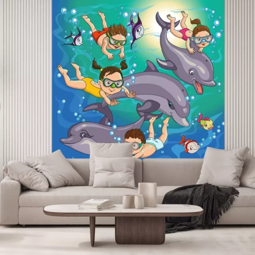 Sticker kinderen zwemmen