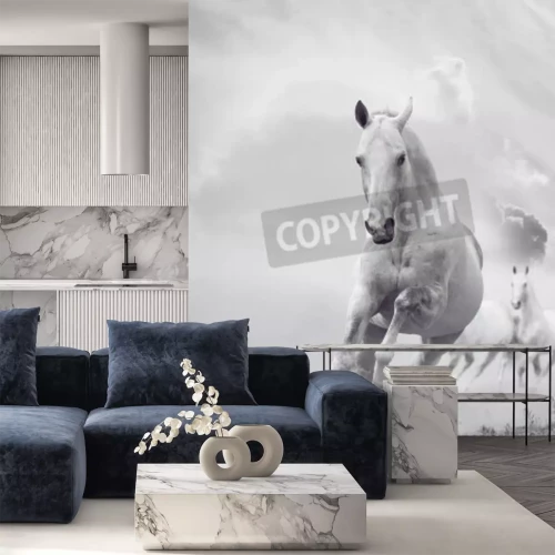 Fotobehang Energiek wit paard