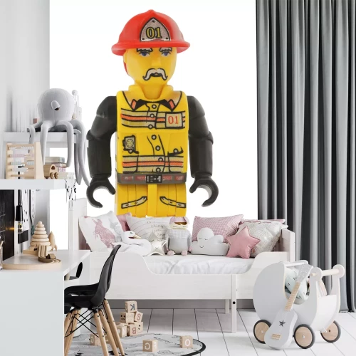 Sticker Een besnorde brandweerman in een pak LEGO figuur