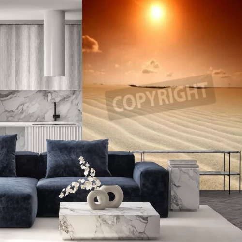 Fotobehang Oranje lucht in de woestijn