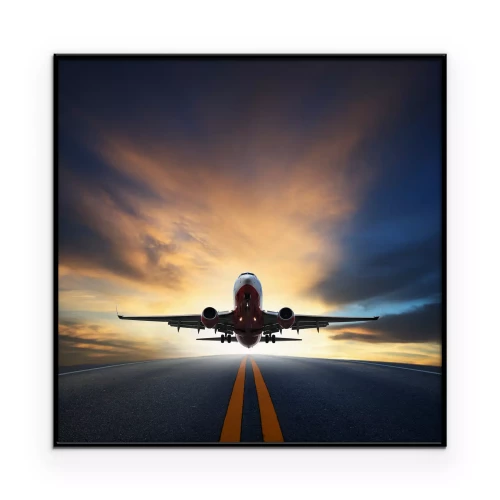 Poster Vliegtuig over de landingsbaan