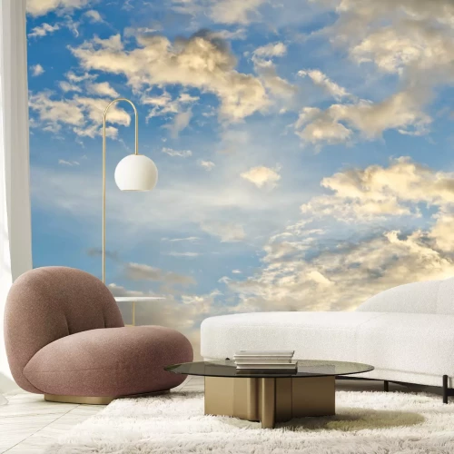 Fotobehang Vrouw tegen de achtergrond van een oranje lucht