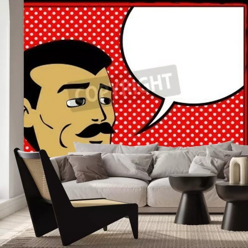 Fotobehang Man met snor pop art stijl