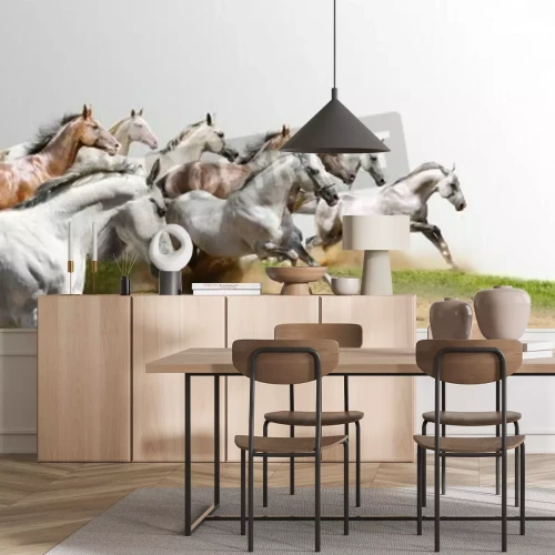 Fotobehang Een kudde paarden die racen