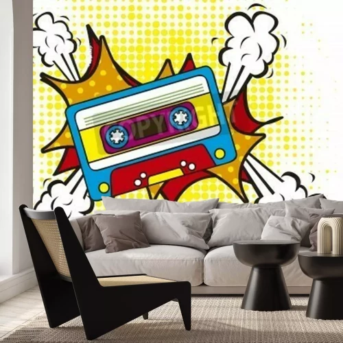 Fotobehang Retro cassette in pop art stijl